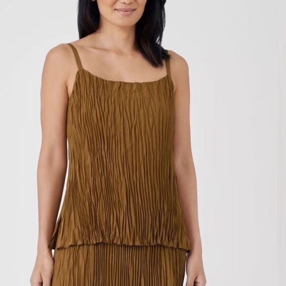 Eileen Fisher Tops - Eileen Fisher The System Crinkle Crushed Silk Cami Bronze NWT Size Large